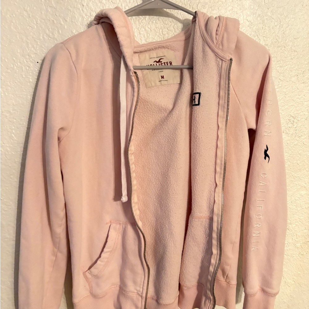 Hollister Blush Pink Full Zip Hoodie Sweatshirt Size Medium